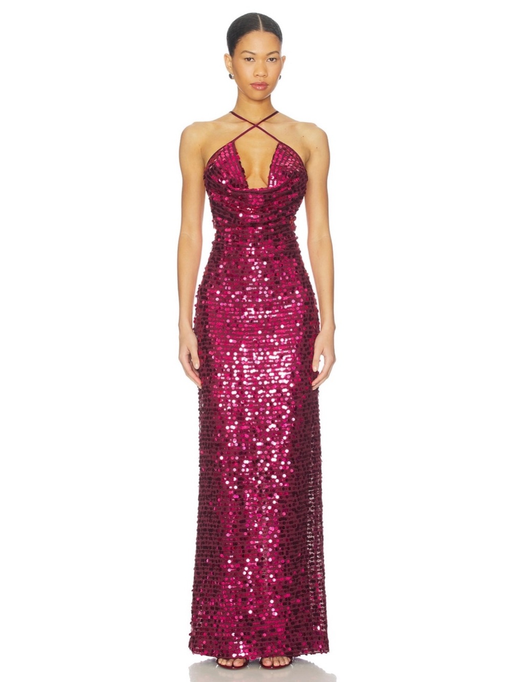 Lovers + Friends Revolve Britt Burgundy Sequined Draped Neck Cocktail Prom Gown